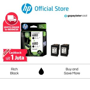 Tinta Printer HP Original 680 Combo 2 Pack Hitam Black Cartridge Twin